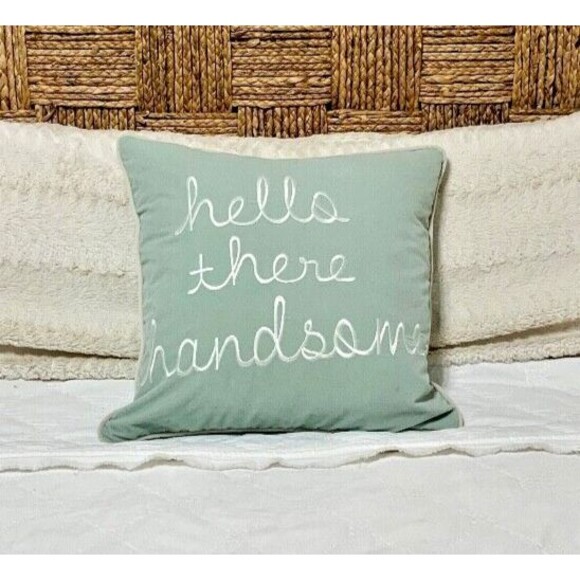 NEW Embroidered Baby Blue Velvet Pillow Cover 17 x 17 ~ "Hello There Handsome" - Picture 1 of 5